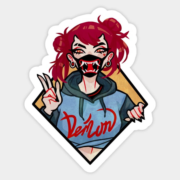 Demon girl with mask Sticker by LinDemonic